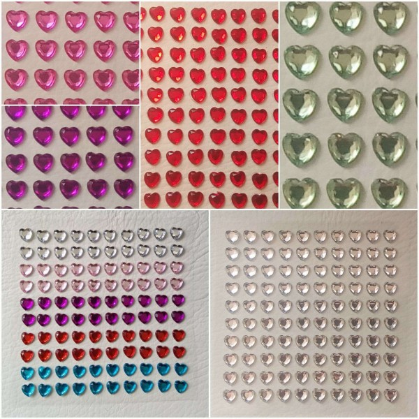 LILAC valentines 150 x LOVE Heart Self Adhesive 5mm & 10mm Diamante Stick On Rhinestone Gems
