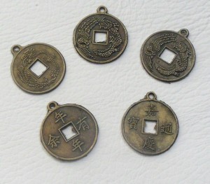 5 x Lucky Chinese Coins with Loop - Feng Shui
