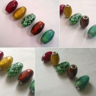 Large Glass Tube Barrel Beads Inlaid with Gold Leaf, Red, Green, Brown, Yellow, Blue, 28mm x 15mm