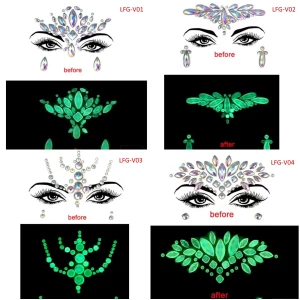 Luminous, Festival Face Jewels, Party Stickers, Face Stickers, Glow in the Dark Gems Jewels | Body Crystals, Sticker Rhinestones for Face.